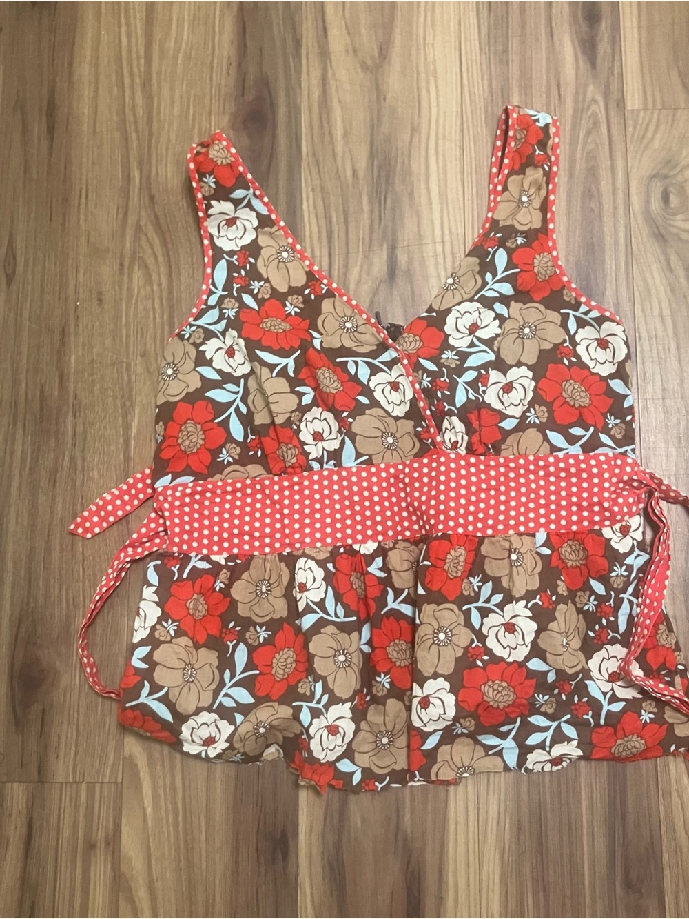 Floral Red and Brown Wrap Tank Top